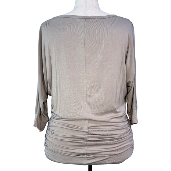 Taupe Dolman Boat Neck 3/4 Sleeve Ruched Hem Top XL - Picture 3 of 5